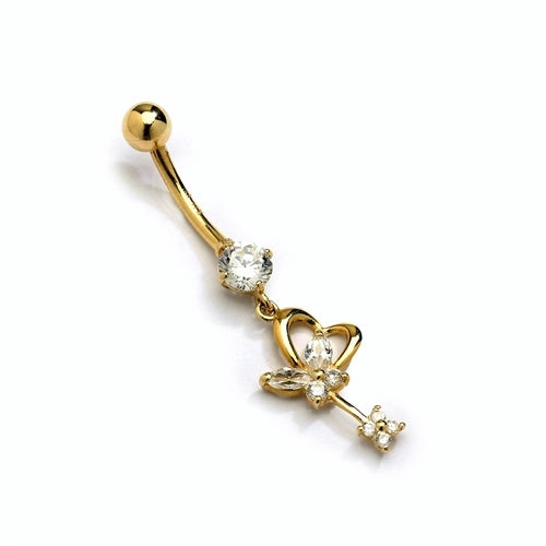 Diamond Essence 14K Solid Gold Belly Button Ring, with Round And Marquise Stones, 1.25 Cts.T.W. And Screw on Gold Ball