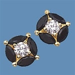 14K Gold black onyx & round stone earrings.