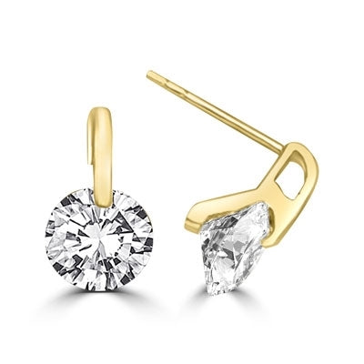 Tension set round stone solid gold earrings