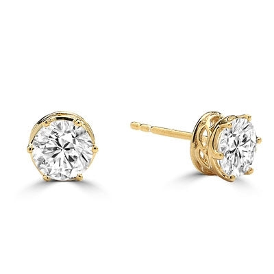 Basket Set Stud Earrings with Artificial Round Diamond by Diamond Essence set in 14K Solid Yellow Gold