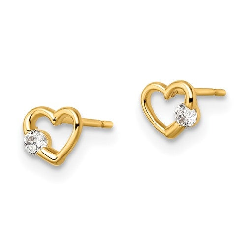 Heart shape Earrings with Round Diamond 0.10 Cts. T.W. set in 14k Solid Yellow Gold.