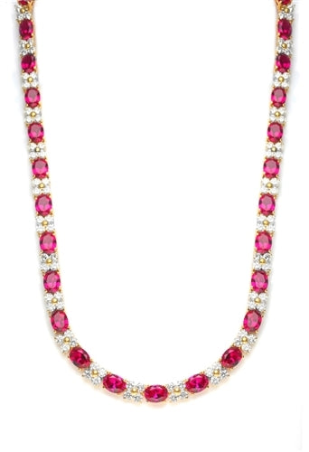 Diamond Essence Designer Necklace with 1.25 Cts. Oval cut Ruby Essence and Round Brilliant Diamond Essence Stones. Appx. 72.0 Cts. T.W. set in 14K Solid Yellow Gold.