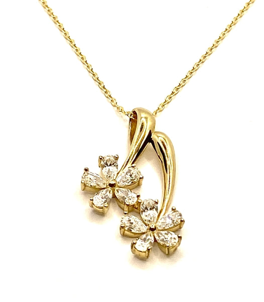 Pendant-solid gold,2 flower slide,10 pear shape stone