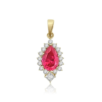 3ct pear cut ruby princess diamond pendant in yellow gold