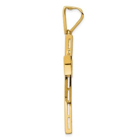 Pave set round stones 14k gold large cross pendant