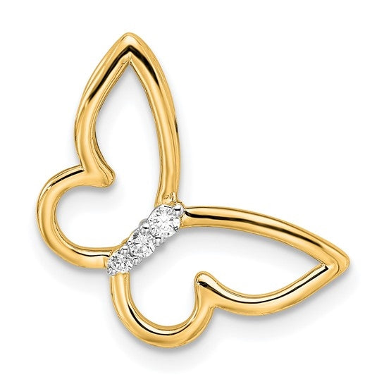 14K gold butterfly pendant with round diamonds