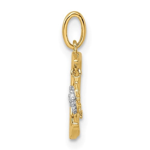 Prong Set Diamond Essence Round Melee in Diamond Cut Designer Moon & Star Pendant Set In 14K Yellow Gold