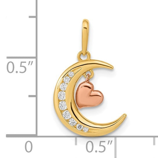 Tension  Set Diamond Essence Round Melee in 14K Two Tone Heart and Moon Pendant