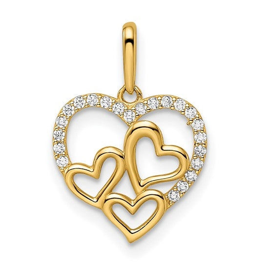 Gold and simulated round diamonds heart pendant