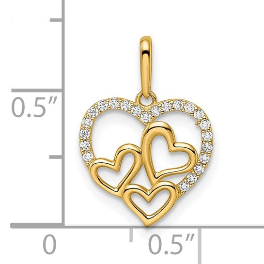 Gold and simulated round diamonds heart pendant