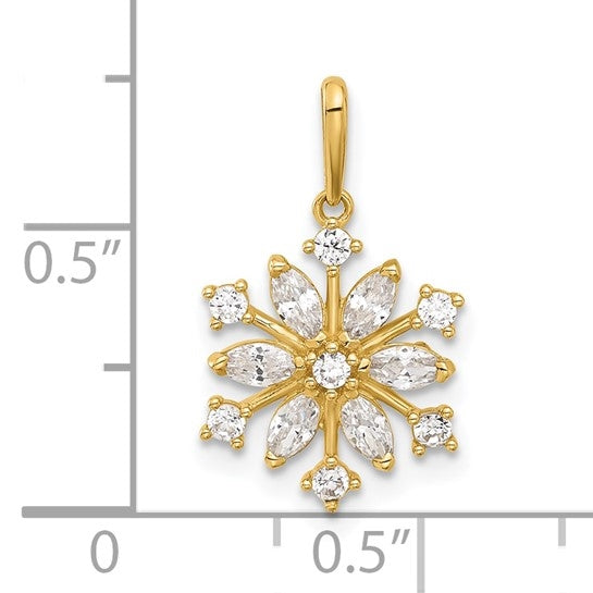 Prong Set Beautiful Snowflake Pendant in 14K Yellow Gold