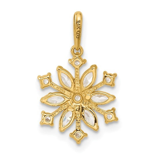 Prong Set Beautiful Snowflake Pendant in 14K Yellow Gold