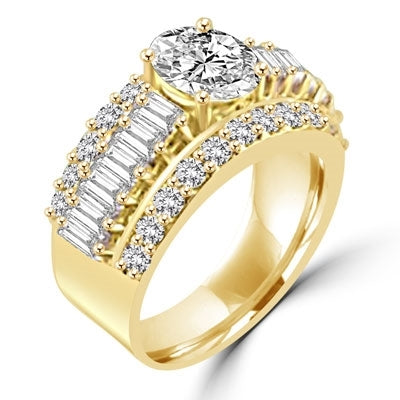 Virgo - Cool Cocktail Ring with large masterpieces enhanced by smaller accent baguettes and round accents, 4.5 Cts. T.W, in 14K Solid Gold.