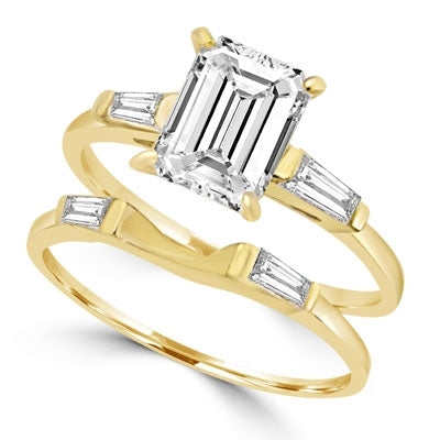 Ring  wedding set emerald cut marquise stone