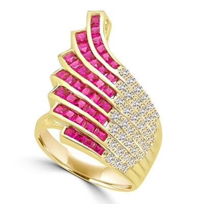 Ring  melee and princess cut ruby stones