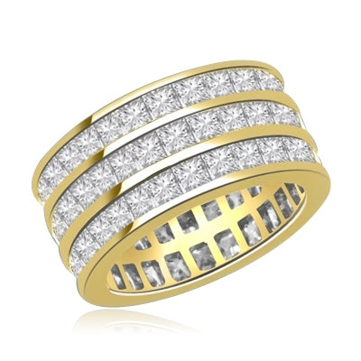 Wedding Eternity Ring with 3 rows of Square Cut Masterpieces going elegantly all around the band. 4 Cts. T.W, in 14K Solid Gold.