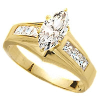 Diamond Essence Ring With 0.75 Ct. Marquise Center Followed By Channel Set Princess Stone Enhance the look Of Band In 14K Yellow Gold, 1.50 Cts.T.W.