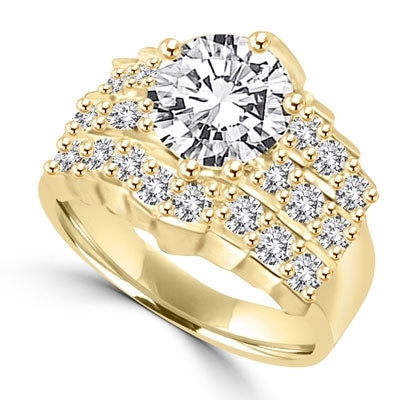 3.40 ct round stone in center and 2.0 smaller stones