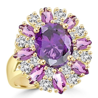 Ring  amethyst oval diamond with 8 marquise amethyst
