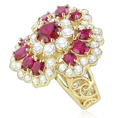 Ring  floral design ruby round stone