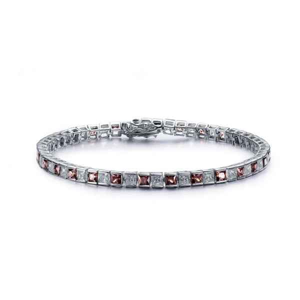 Channel Set Tennis Bracelet with Simulated Princess Cut Brilliant Diamonds by Diamond Essence set in Sterling Silver