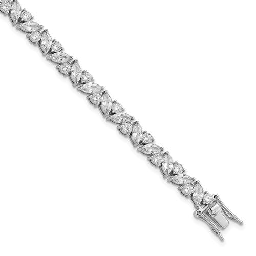 Diamond Essence Designer Bracelet With Round And Marquise Stones set alternate in prong setting of Platinum Plated Sterling Silver, 10.0 Cts.t.w.