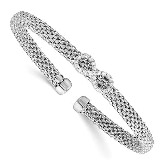 Sterling Silver Platinum-plated Polished With Infinity Design Flexible Cuff Bangle