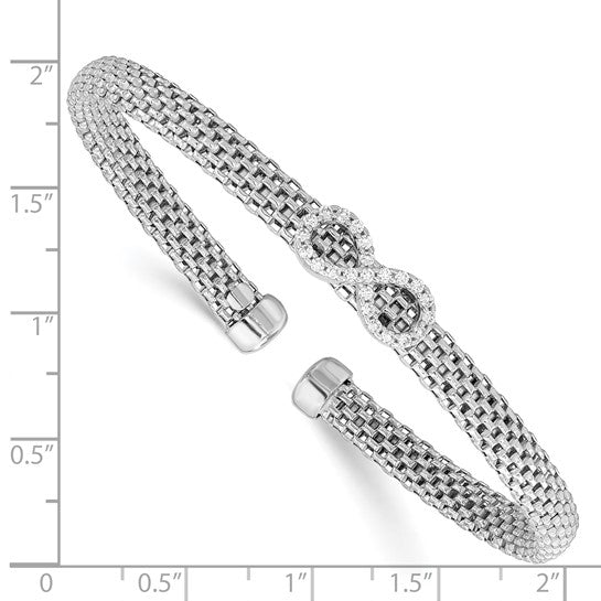 Sterling Silver Platinum-plated Polished With Infinity Design Flexible Cuff Bangle