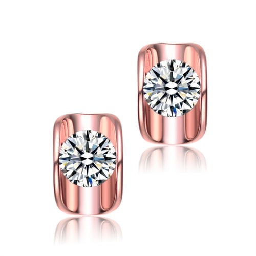 Diamond Essence 1.50 Cts. each, Round Brilliant Stone Set in Rose Plated Sterling Silver, Artistically Curved Tension Setting, 3.0 Cts. T.W.