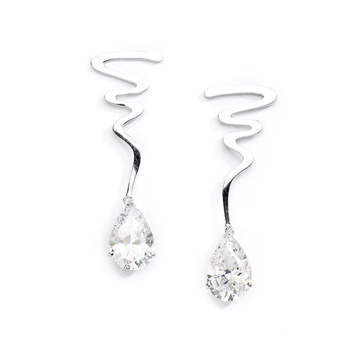 Spiral earrings, 6.0 cts.t.w. set in Platinum Plated Sterling Silver with pear cut drops. As thrilling as a rendezvous in the glade.