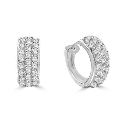 2ct Hoop & round stones earrings in Platinum Plated Sterling Silver.