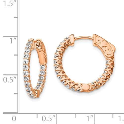 Beautiful In and Out Hoop Earrings featuring Diamond Essence Round brilliant stones in prong setting with safety lock on each.