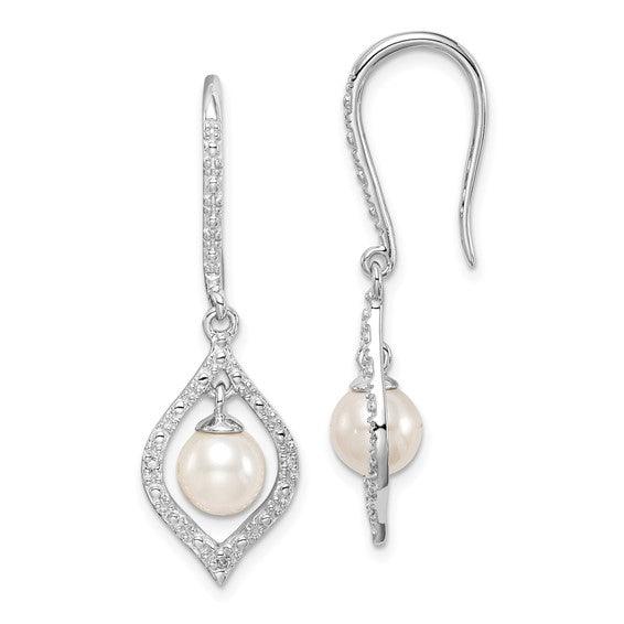 Pearl and Diamond Silver Dangle Earring