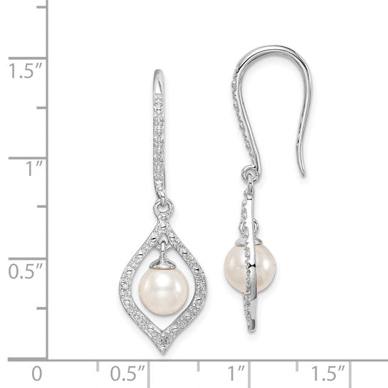 Pearl and Diamond Silver Dangle Earring