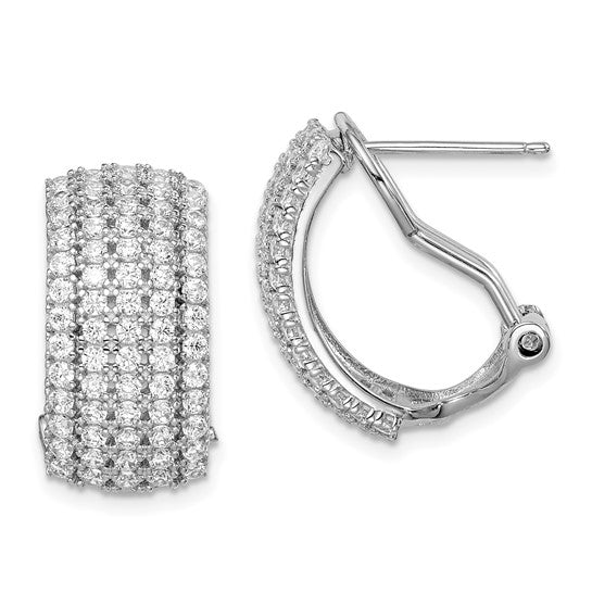 Half hoop diamond silver earrings with omega clips
