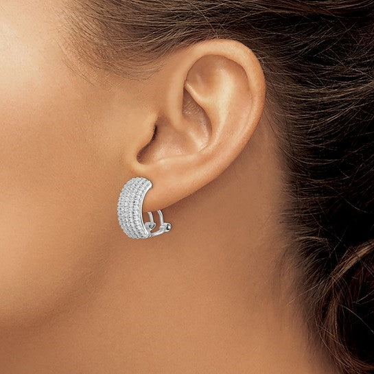 Half hoop diamond silver earrings with omega clips
