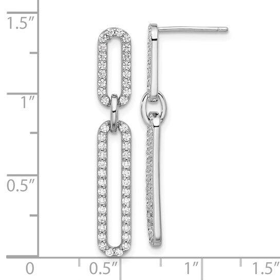 Silver paper clip round diamonds earrings