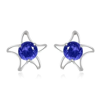 Diamond Essence Designer Earrings with Round Amethyst Essence, 1.50 Cts. T.W. in Platinum Plated Sterling Silver.