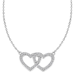 Heart In Heart with 16" long attached chain, 0.50 ct. t.w. of Diamond Essence Round Brilliant Stones in Platinum Plated Sterling Silver.