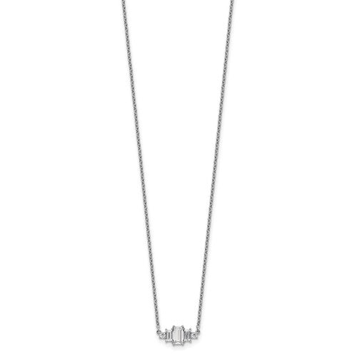 Beautiful Trio Necklace with emerald cut stones and two round diamonds by Diamond Essence set in platinum plated sterling silver, 3.5 cts.t.w.
