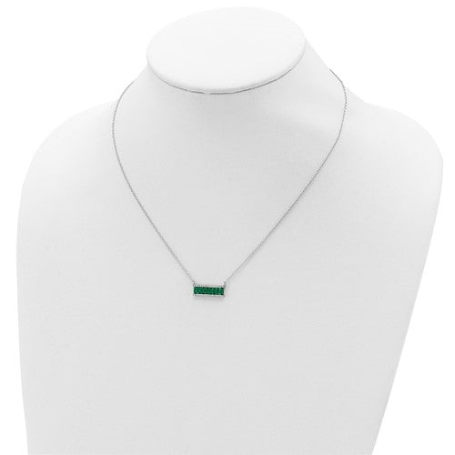 Diamond Essence emerald Necklace, 2  Cts.T.W. in Platinum Plated Sterling Silver.
Length-18"