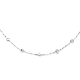 Bezel Set Delicate Necklace with Artificial Round Brilliant Diamonds by Diamond Essence set in Sterling Silver