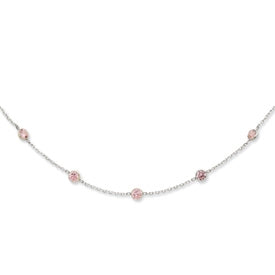 Simulated Pink Round Diamond Station Necklace