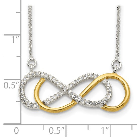 Prong set Infinity Necklace with Round Brilliant Diamond Essence stones in Platinum Plated Sterling Silver