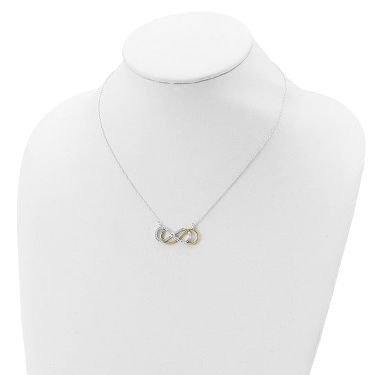 Prong set Infinity Necklace with Round Brilliant Diamond Essence stones in Platinum Plated Sterling Silver