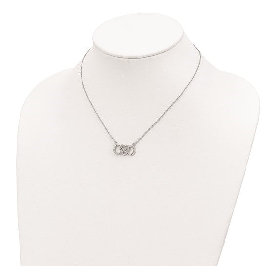 Prong Set Diamond Essence Round Diamond and Pink Melee Stones Set in Platinum Plated Sterling Silver Heart Necklace