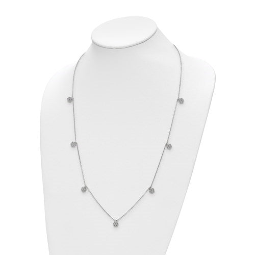 28 Inch Long Diamond Essence 7 flower Station Necklace With Round  Brilliant Stones, 2.54Cts.t.w. in Sterling silver