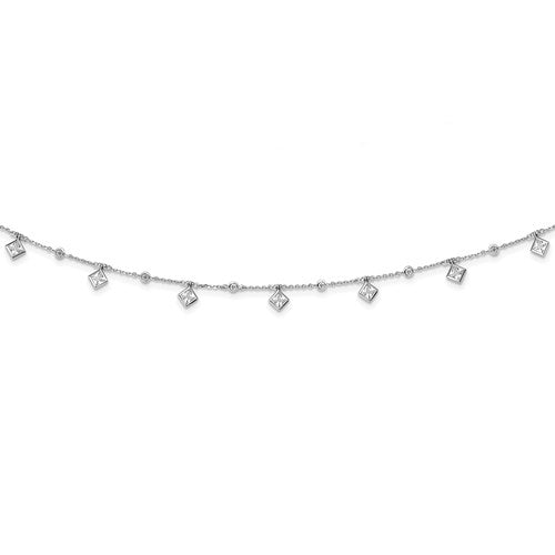 18 Inch Long Diamond Essence thirteen Station Necklace With Round & Princess Brilliant Bezel-set Stones, 2.84Cts.t.w. in Sterling silver