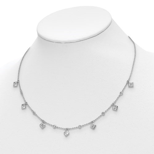 18 Inch Long Diamond Essence thirteen Station Necklace With Round & Princess Brilliant Bezel-set Stones, 2.84Cts.t.w. in Sterling silver