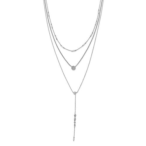 Bezel set multi strand layered necklace with artificial marquise and round brilliant diamonds by Diamond Essence set in platinum plated sterling silver. 2 Cts.t.w.